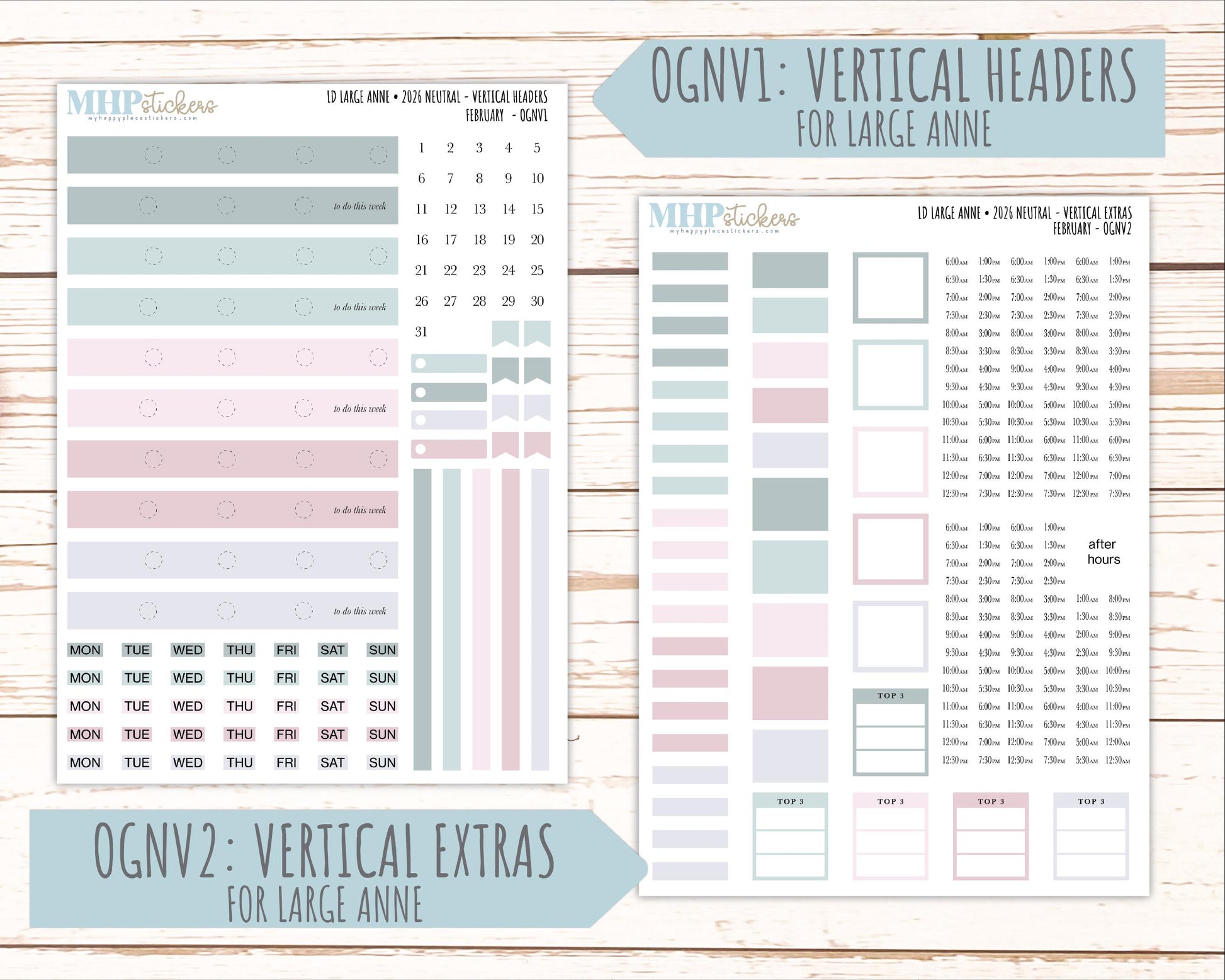 FEBRUARY 2026 Neutral Collection Stickers for the Large Nancy, Anne, & Billie Laurel Denise Planners || OGN