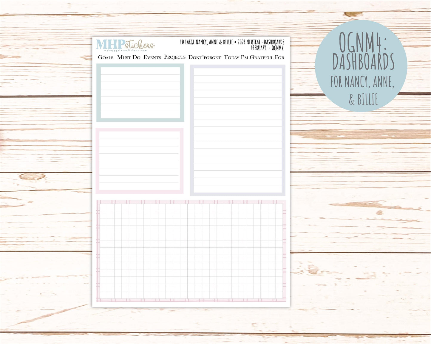 FEBRUARY 2026 Neutral Collection Stickers for the Large Nancy, Anne, & Billie Laurel Denise Planners || OGN