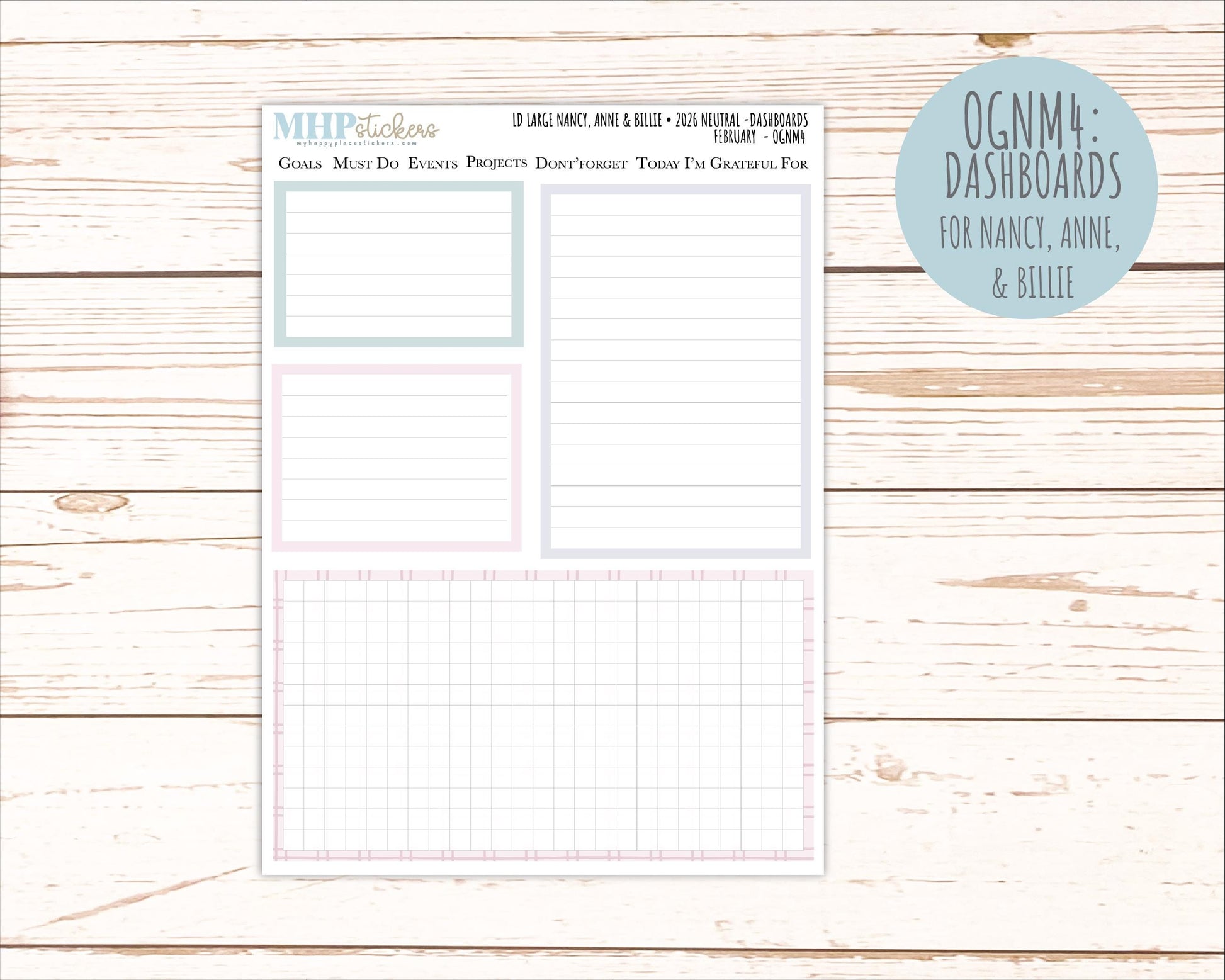 FEBRUARY 2026 Neutral Collection Stickers for the Large Nancy, Anne, & Billie Laurel Denise Planners || OGN