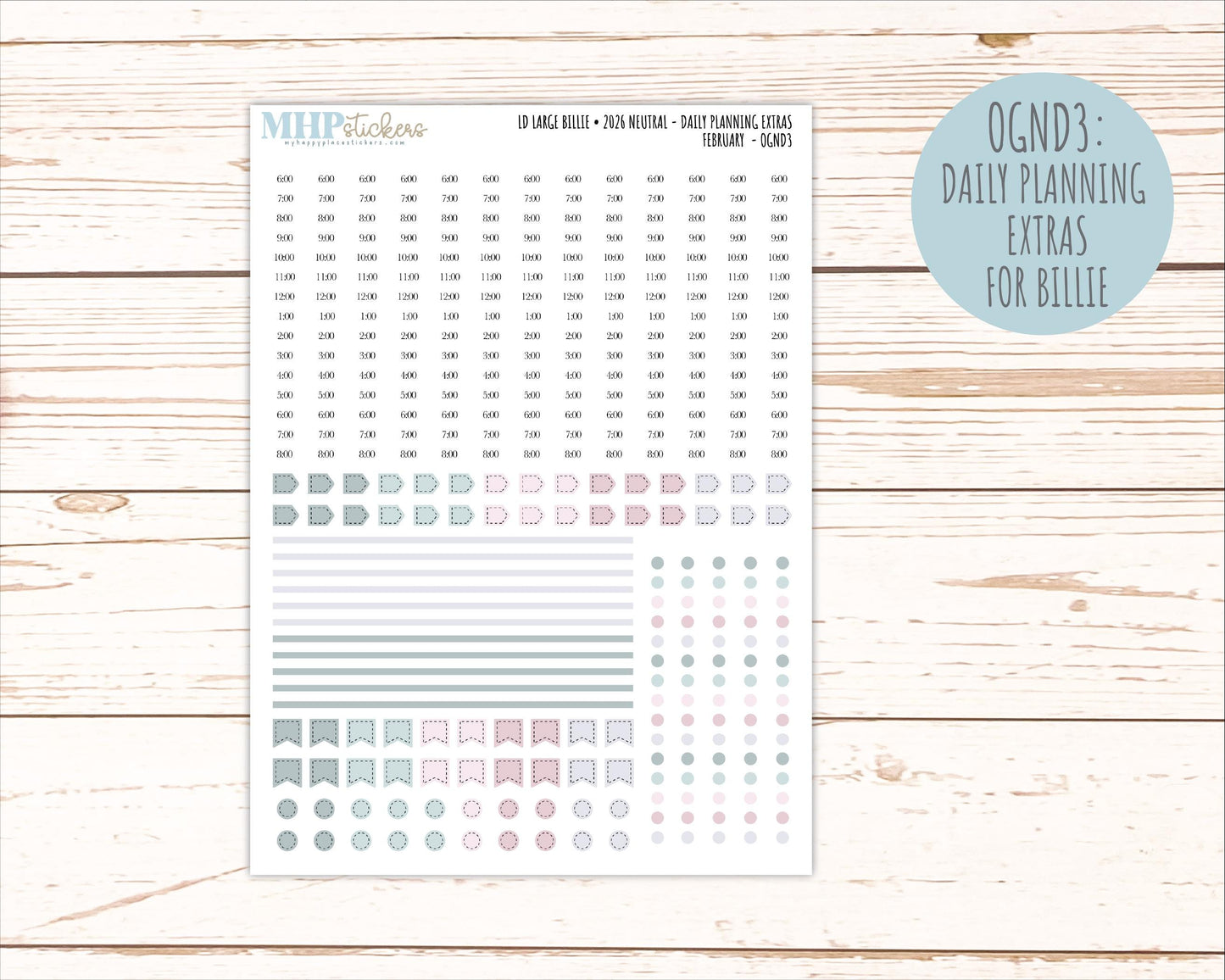 FEBRUARY 2026 Neutral Collection Stickers for the Large Nancy, Anne, & Billie Laurel Denise Planners || OGN