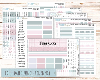 FEBRUARY 2026 Neutral Collection Stickers for the Large Nancy, Anne, & Billie Laurel Denise Planners || OGN