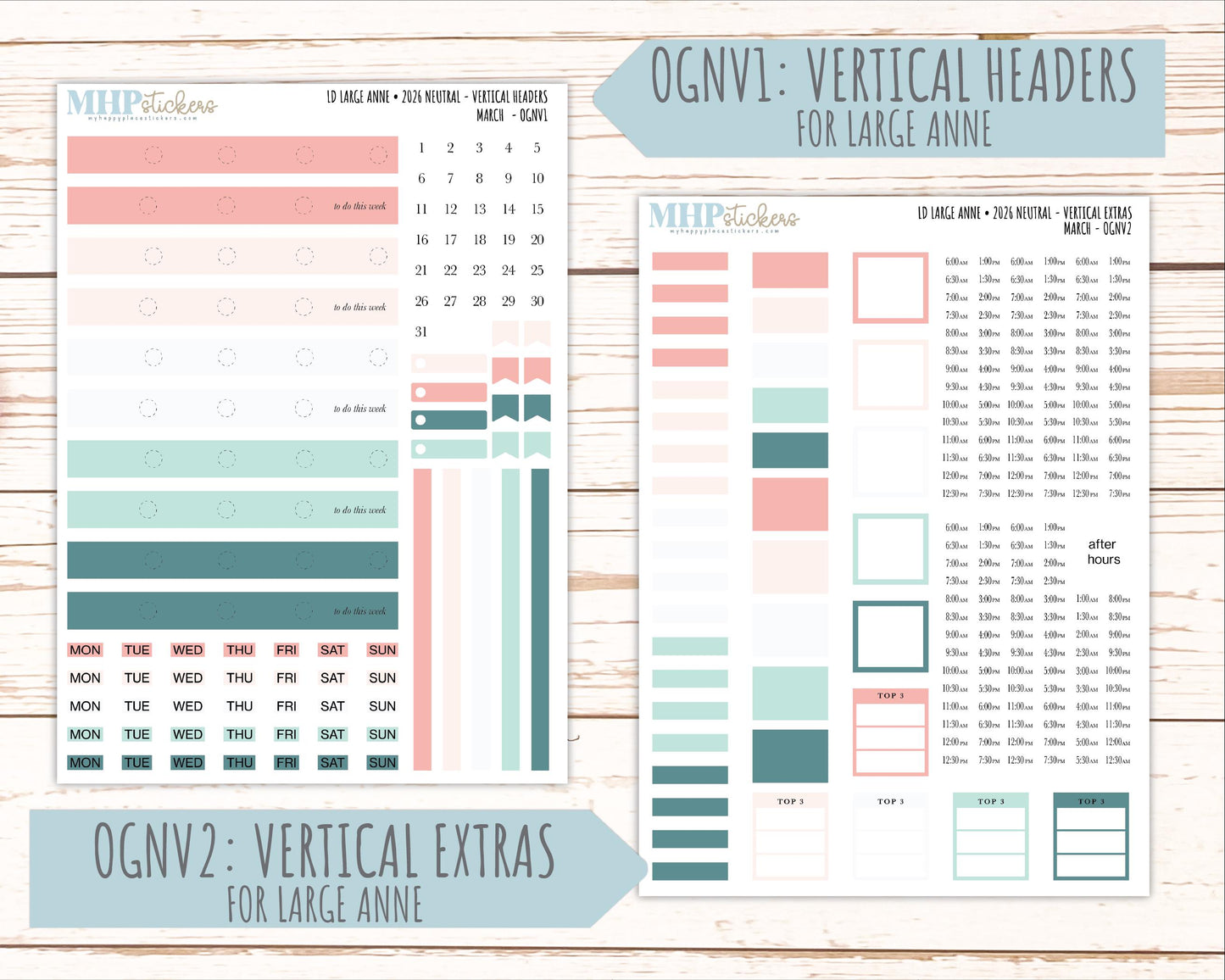 MARCH 2026 Neutral Collection Stickers for the Large Nancy, Anne, & Billie Laurel Denise Planners || OGN