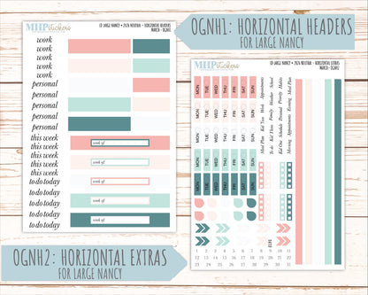 MARCH 2026 Neutral Collection Stickers for the Large Nancy, Anne, & Billie Laurel Denise Planners || OGN
