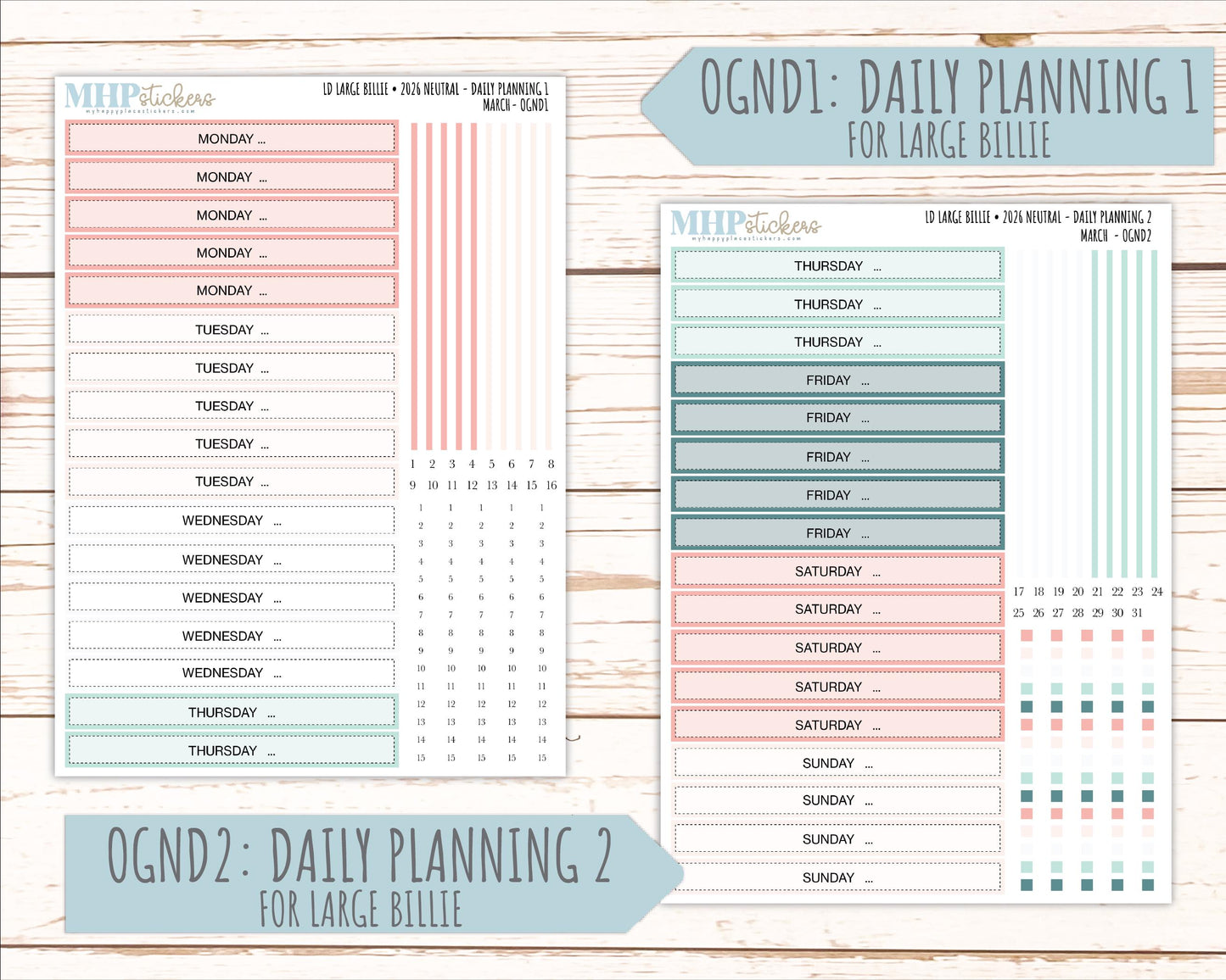 MARCH 2026 Neutral Collection Stickers for the Large Nancy, Anne, & Billie Laurel Denise Planners || OGN