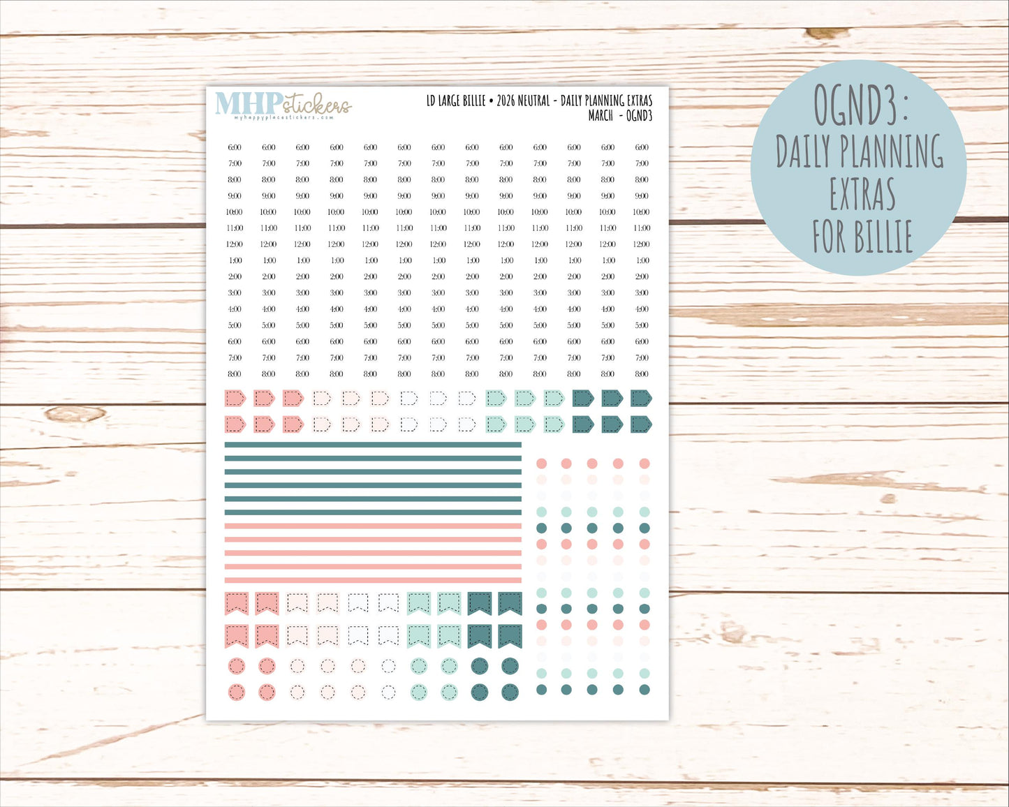 MARCH 2026 Neutral Collection Stickers for the Large Nancy, Anne, & Billie Laurel Denise Planners || OGN