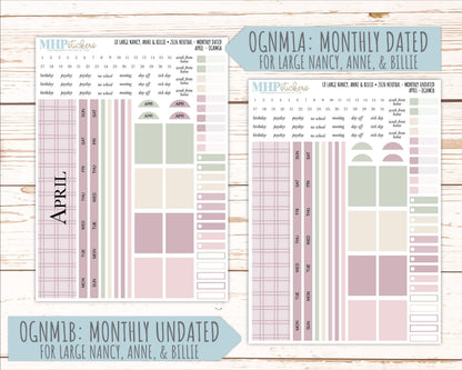 APRIL 2026 Neutral Collection Stickers for the Large Nancy, Anne, & Billie Laurel Denise Planners || OGN