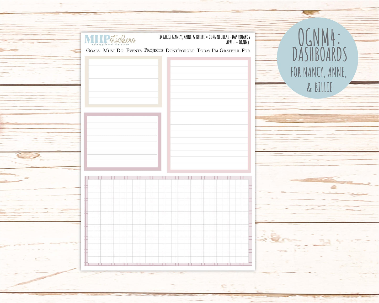 APRIL 2026 Neutral Collection Stickers for the Large Nancy, Anne, & Billie Laurel Denise Planners || OGN