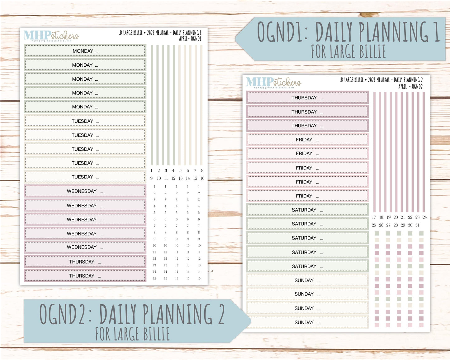 APRIL 2026 Neutral Collection Stickers for the Large Nancy, Anne, & Billie Laurel Denise Planners || OGN