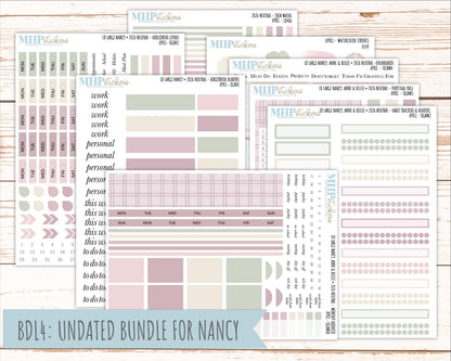 APRIL 2026 Neutral Collection Stickers for the Large Nancy, Anne, & Billie Laurel Denise Planners || OGN