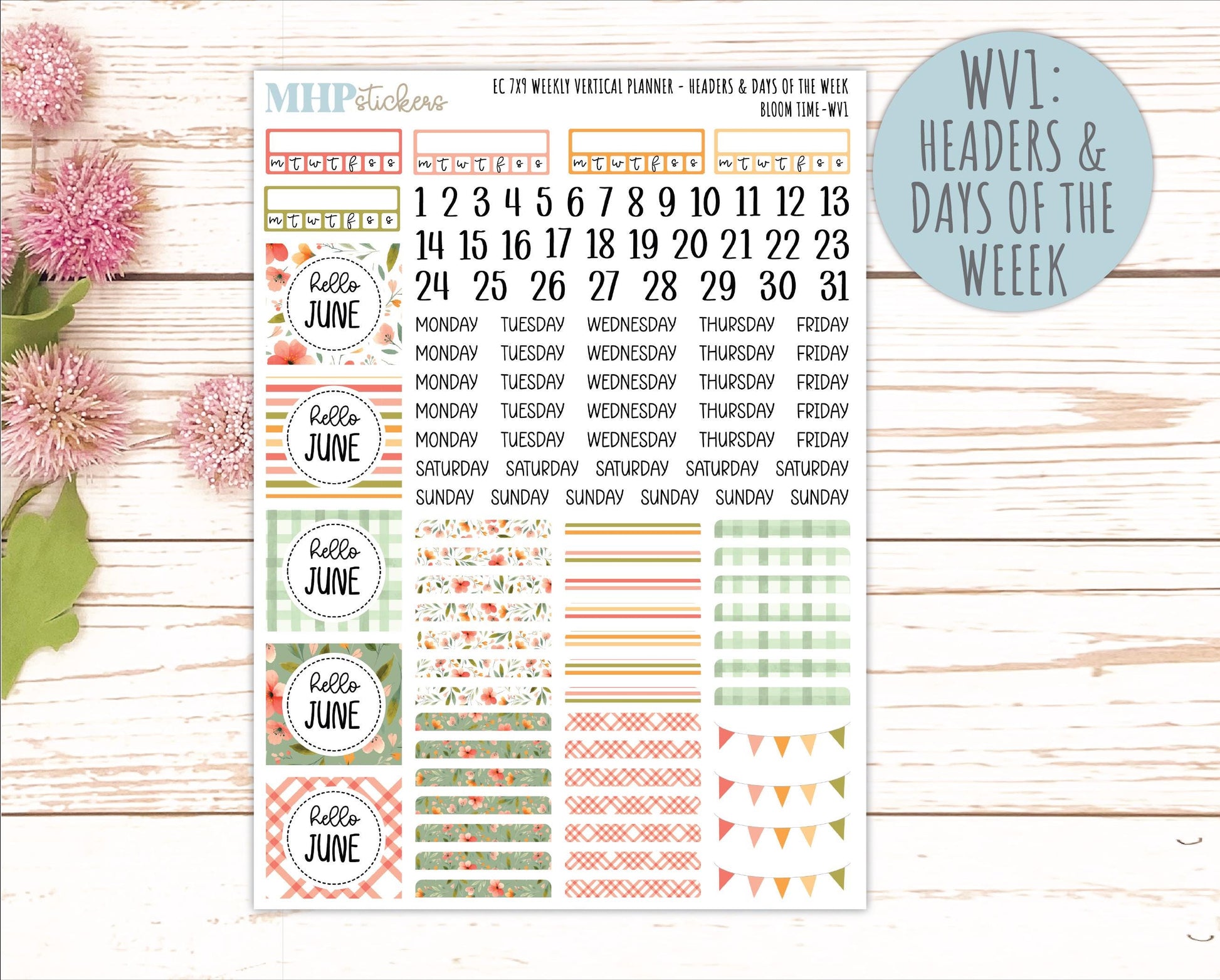 JUNE Weekly Vertical Kits for 7x9 Erin Condren Planners. 2025 Collection "Bloom Time" || ECWV