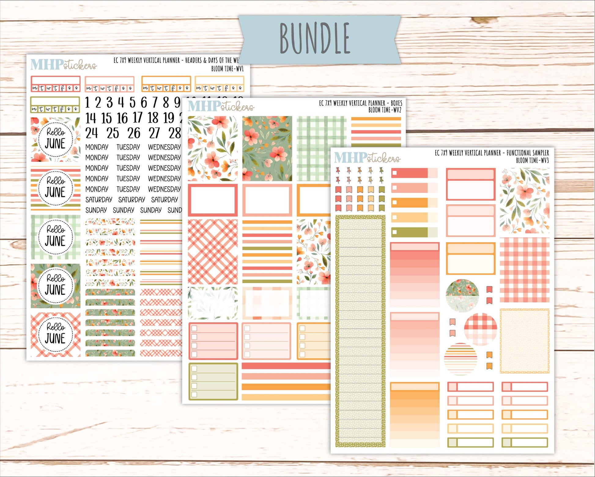 JUNE Weekly Vertical Kits for 7x9 Erin Condren Planners. 2025 Collection "Bloom Time" || ECWV