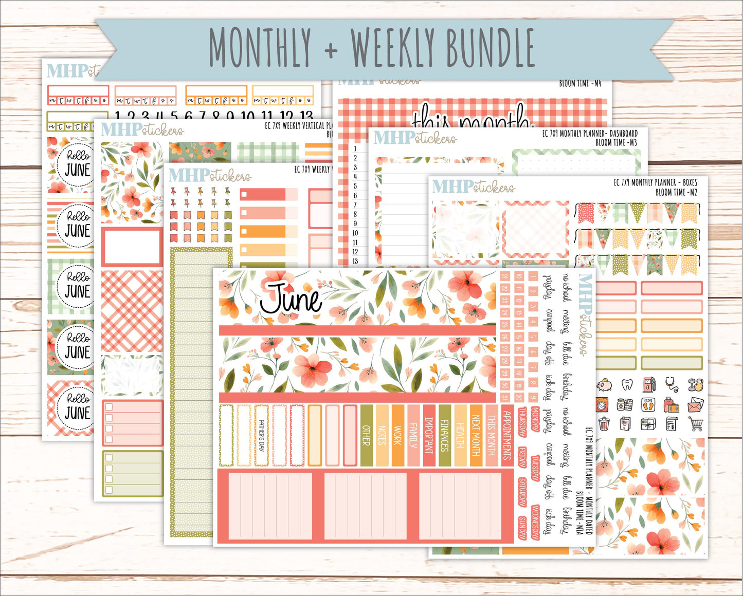 JUNE Weekly Vertical Kits for 7x9 Erin Condren Planners. 2025 Collection "Bloom Time" || ECWV