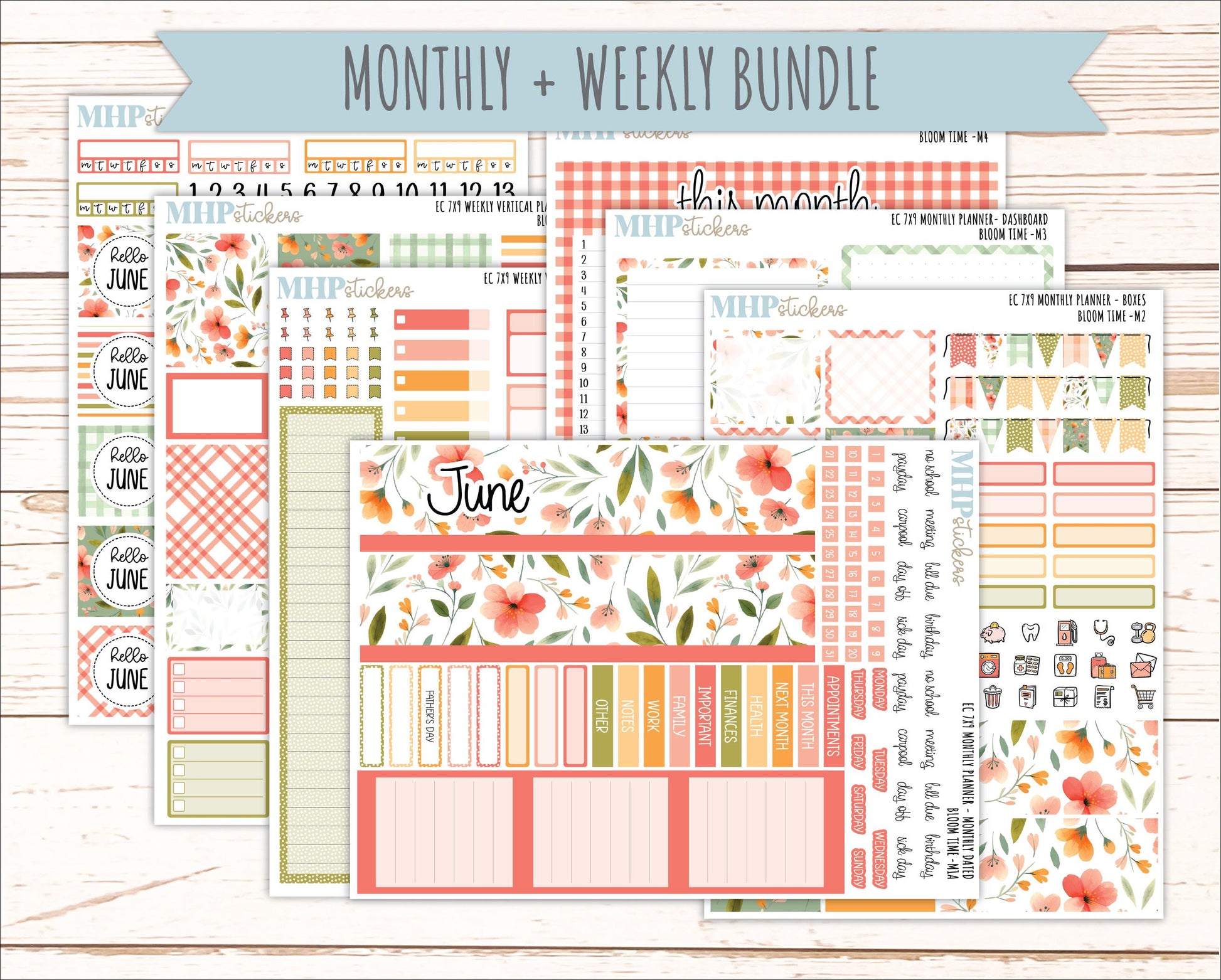JUNE Weekly Vertical Kits for 7x9 Erin Condren Planners. 2025 Collection "Bloom Time" || ECWV
