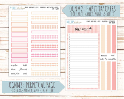 JULY 2026 Neutral Collection Stickers for the Large Nancy, Anne, & Billie Laurel Denise Planners || OGN