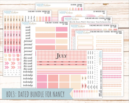 JULY 2026 Neutral Collection Stickers for the Large Nancy, Anne, & Billie Laurel Denise Planners || OGN