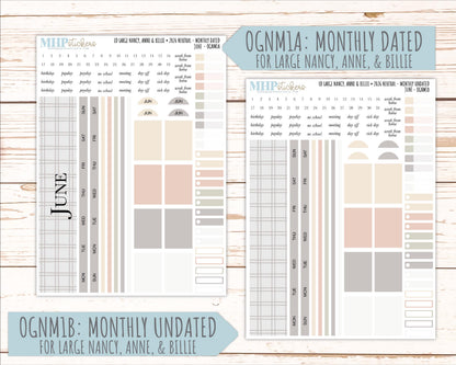 JUNE 2026 Neutral Collection Stickers for the Large Nancy, Anne, & Billie Laurel Denise Planners || OGN