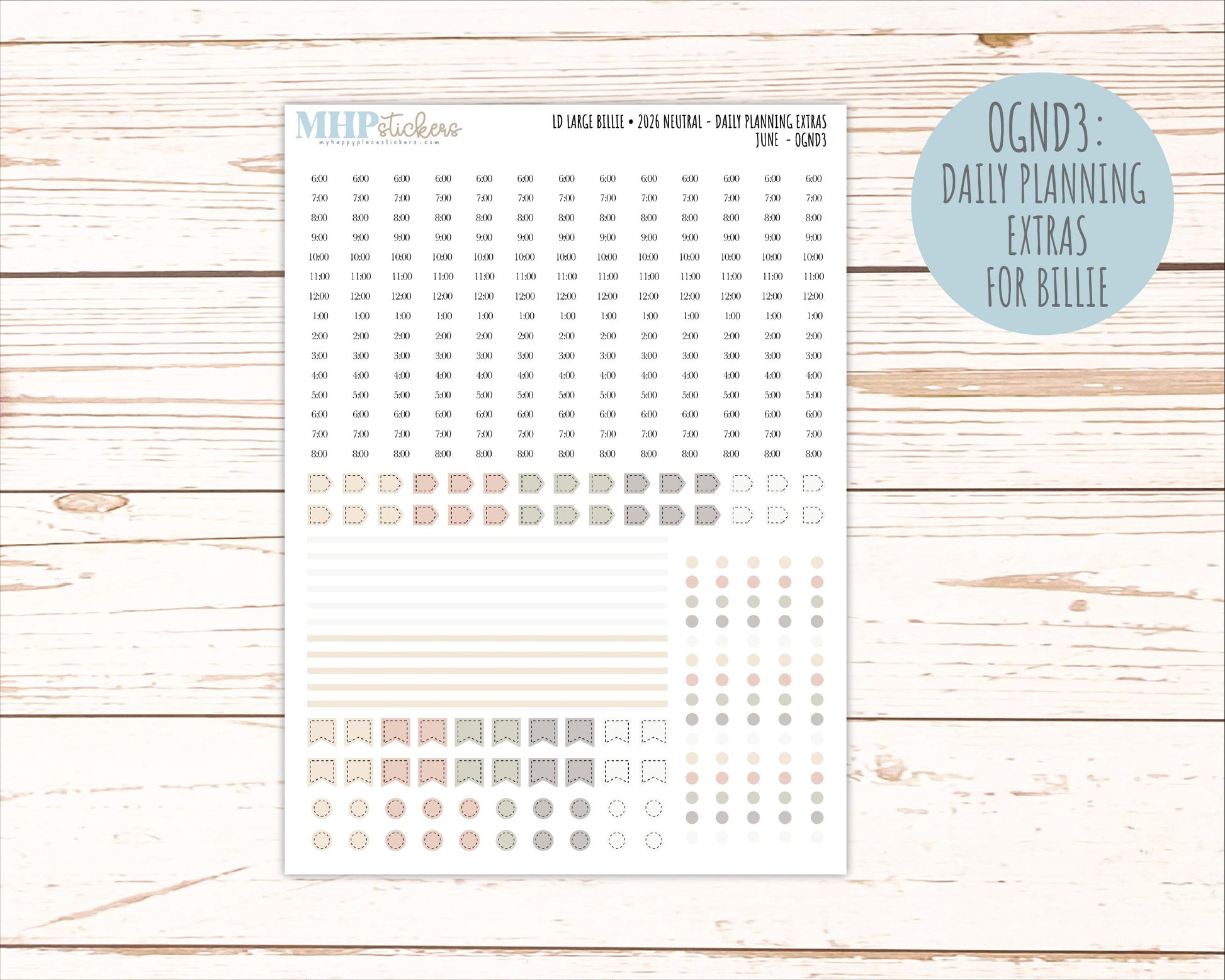 JUNE 2026 Neutral Collection Stickers for the Large Nancy, Anne, & Billie Laurel Denise Planners || OGN