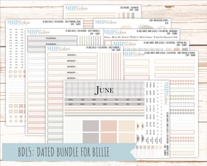 JUNE 2026 Neutral Collection Stickers for the Large Nancy, Anne, & Billie Laurel Denise Planners || OGN