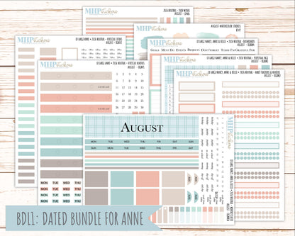 AUGUST 2026 Neutral Collection Stickers for the Large Nancy, Anne, & Billie Laurel Denise Planners || OGN