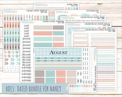 AUGUST 2026 Neutral Collection Stickers for the Large Nancy, Anne, & Billie Laurel Denise Planners || OGN
