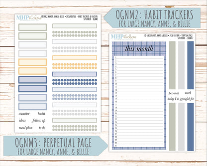 SEPTEMBER 2026 Neutral Collection Stickers for the Large Nancy, Anne, & Billie Laurel Denise Planners || OGN
