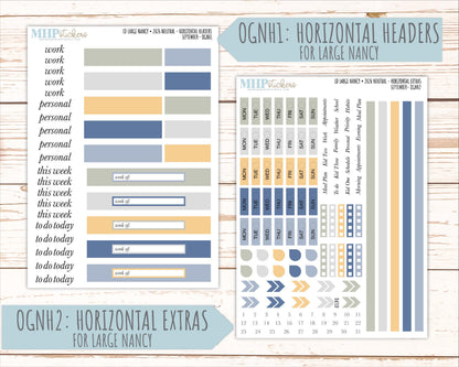 SEPTEMBER 2026 Neutral Collection Stickers for the Large Nancy, Anne, & Billie Laurel Denise Planners || OGN