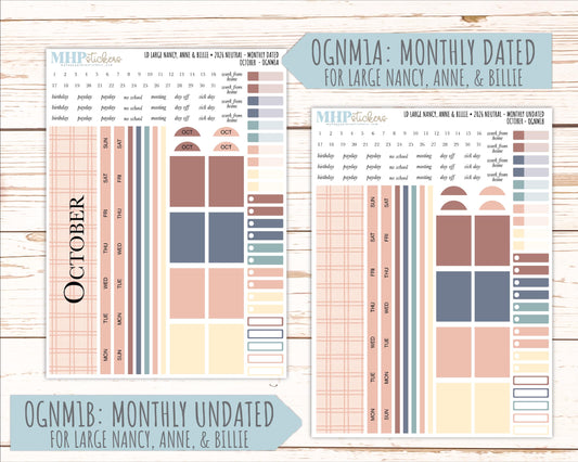 OCTOBER 2026 Neutral Collection Stickers for the Large Nancy, Anne, & Billie Laurel Denise Planners || OGN