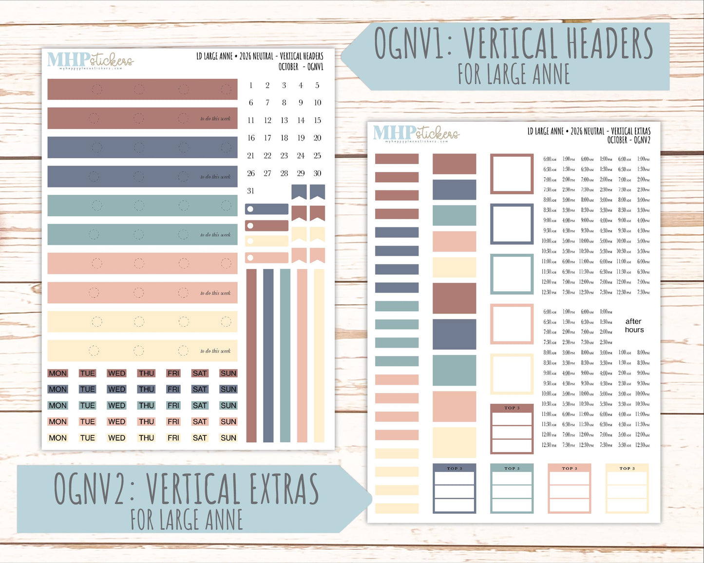 OCTOBER 2026 Neutral Collection Stickers for the Large Nancy, Anne, & Billie Laurel Denise Planners || OGN