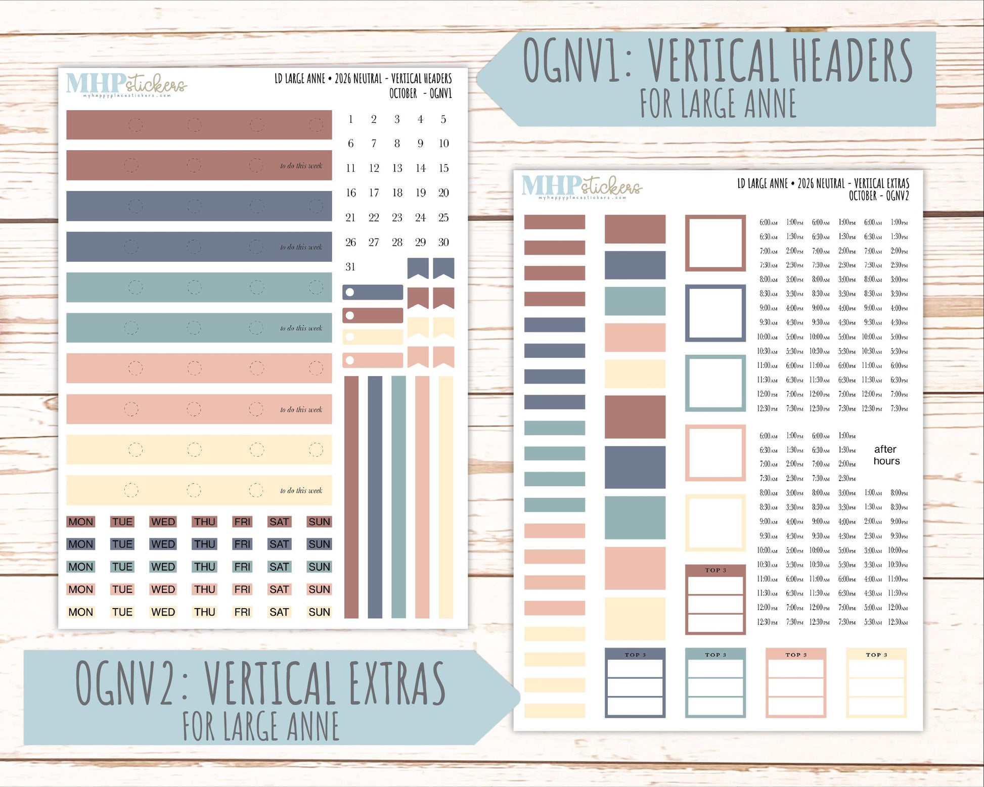 OCTOBER 2026 Neutral Collection Stickers for the Large Nancy, Anne, & Billie Laurel Denise Planners || OGN