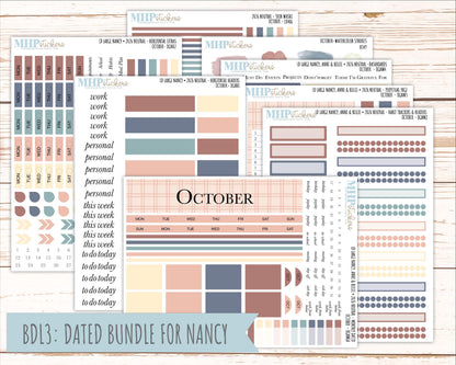 OCTOBER 2026 Neutral Collection Stickers for the Large Nancy, Anne, & Billie Laurel Denise Planners || OGN