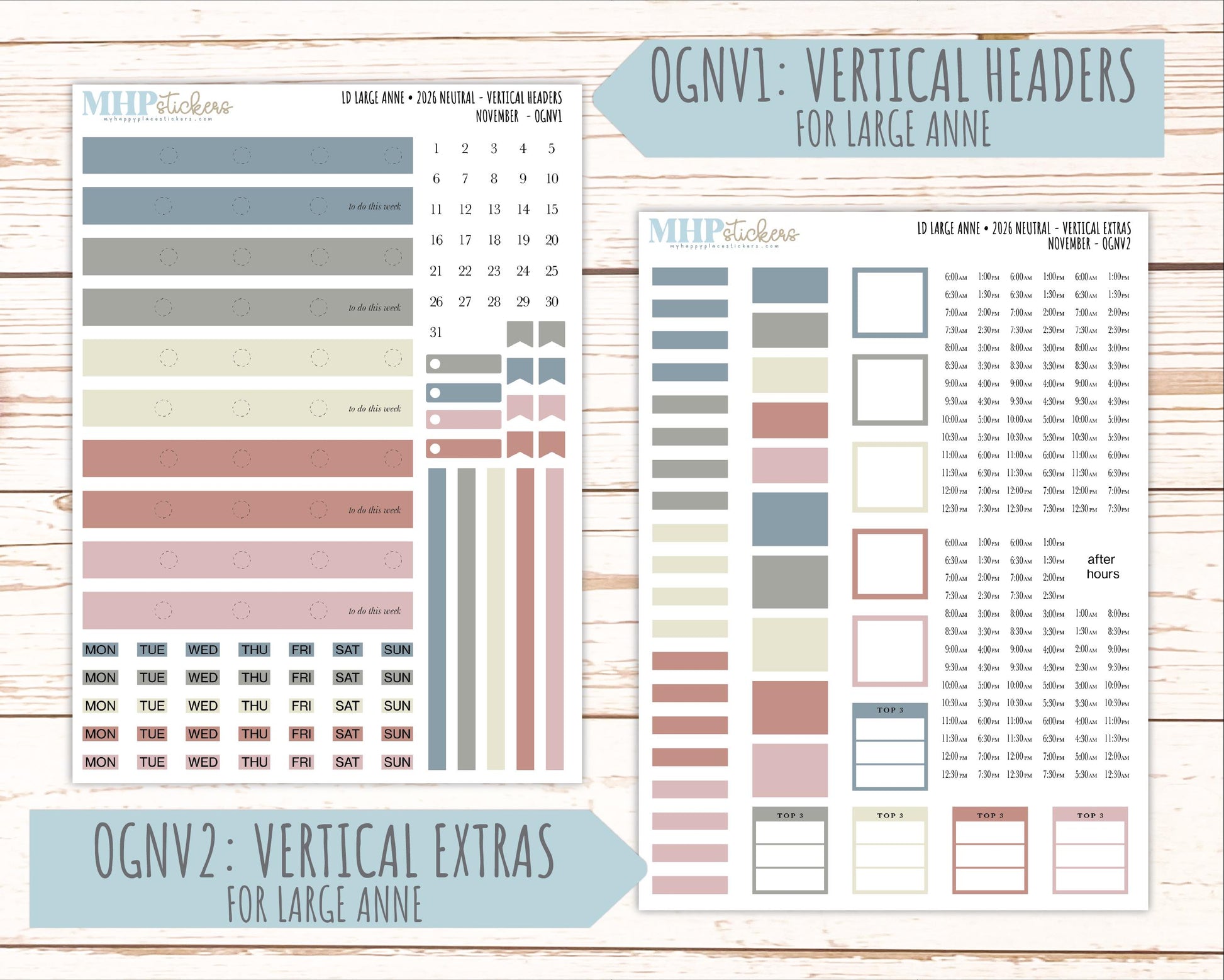 NOVEMBER 2026 Neutral Collection Stickers for the Large Nancy, Anne, & Billie Laurel Denise Planners || OGN