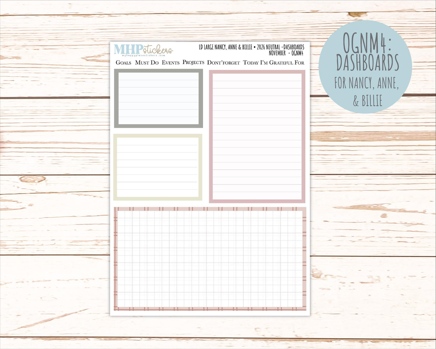 NOVEMBER 2026 Neutral Collection Stickers for the Large Nancy, Anne, & Billie Laurel Denise Planners || OGN