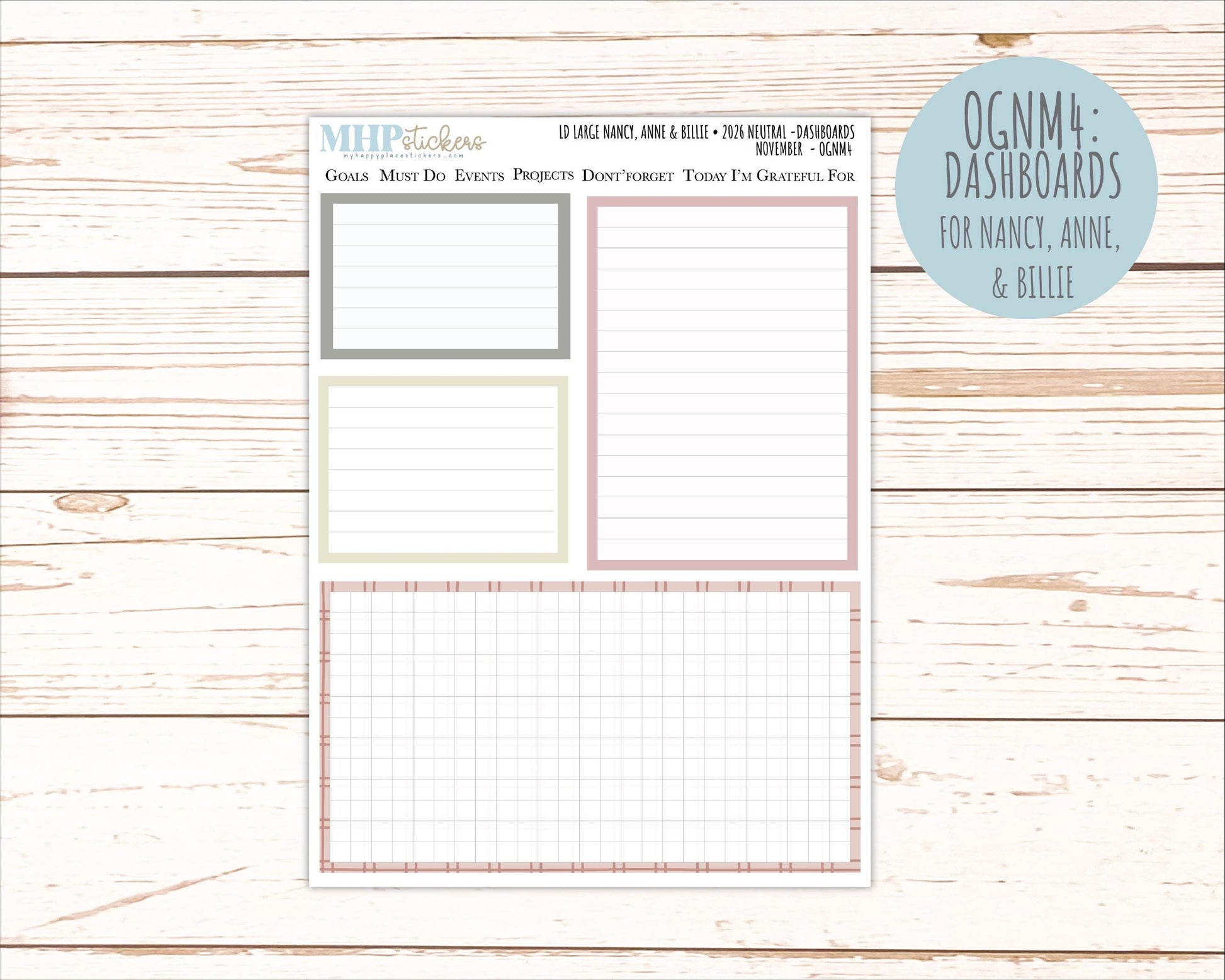 NOVEMBER 2026 Neutral Collection Stickers for the Large Nancy, Anne, & Billie Laurel Denise Planners || OGN
