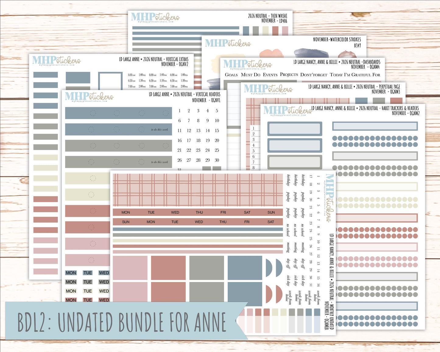 NOVEMBER 2026 Neutral Collection Stickers for the Large Nancy, Anne, & Billie Laurel Denise Planners || OGN