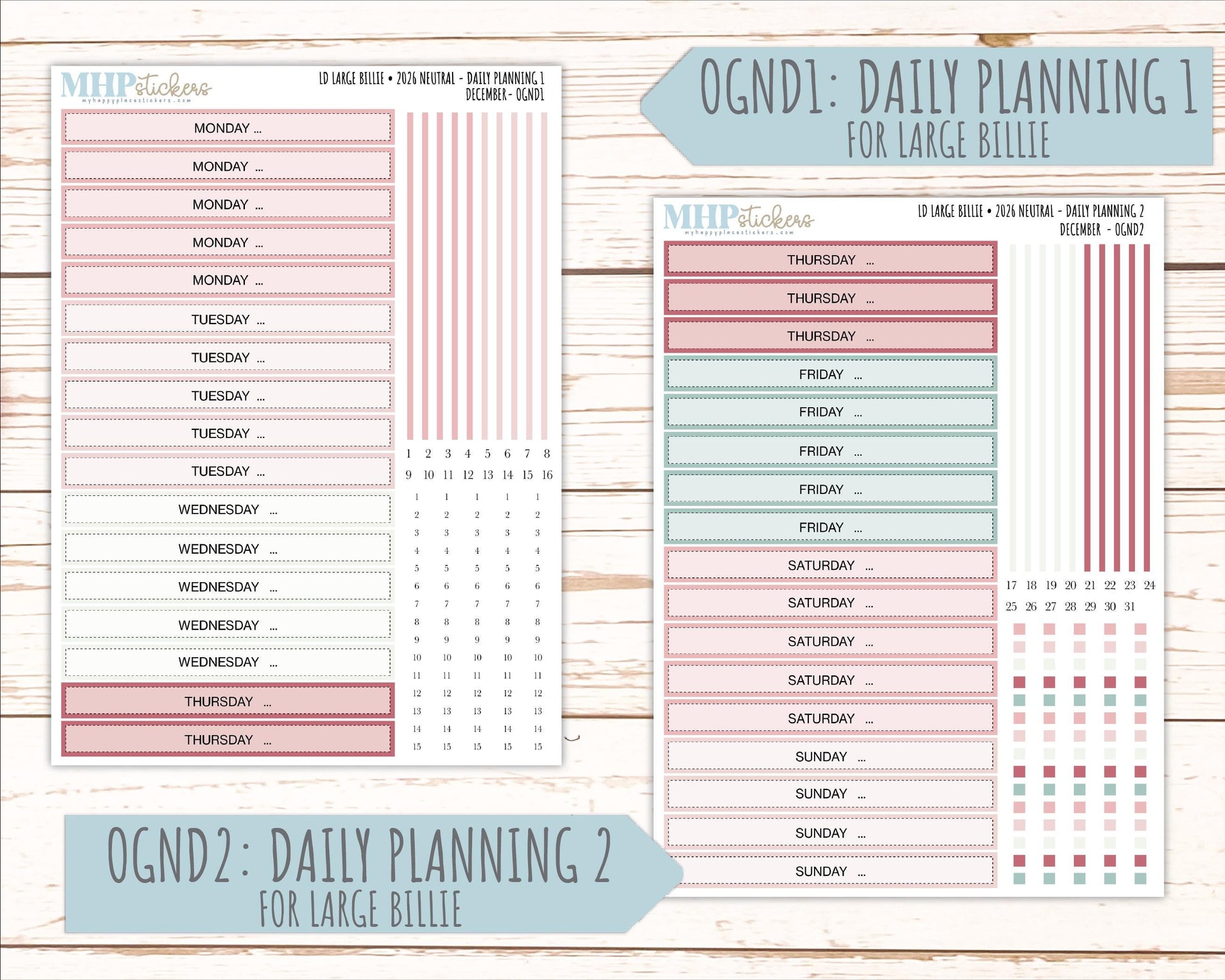 DECEMBER 2026 Neutral Collection Stickers for the Large Nancy, Anne, & Billie Laurel Denise Planners || OGN