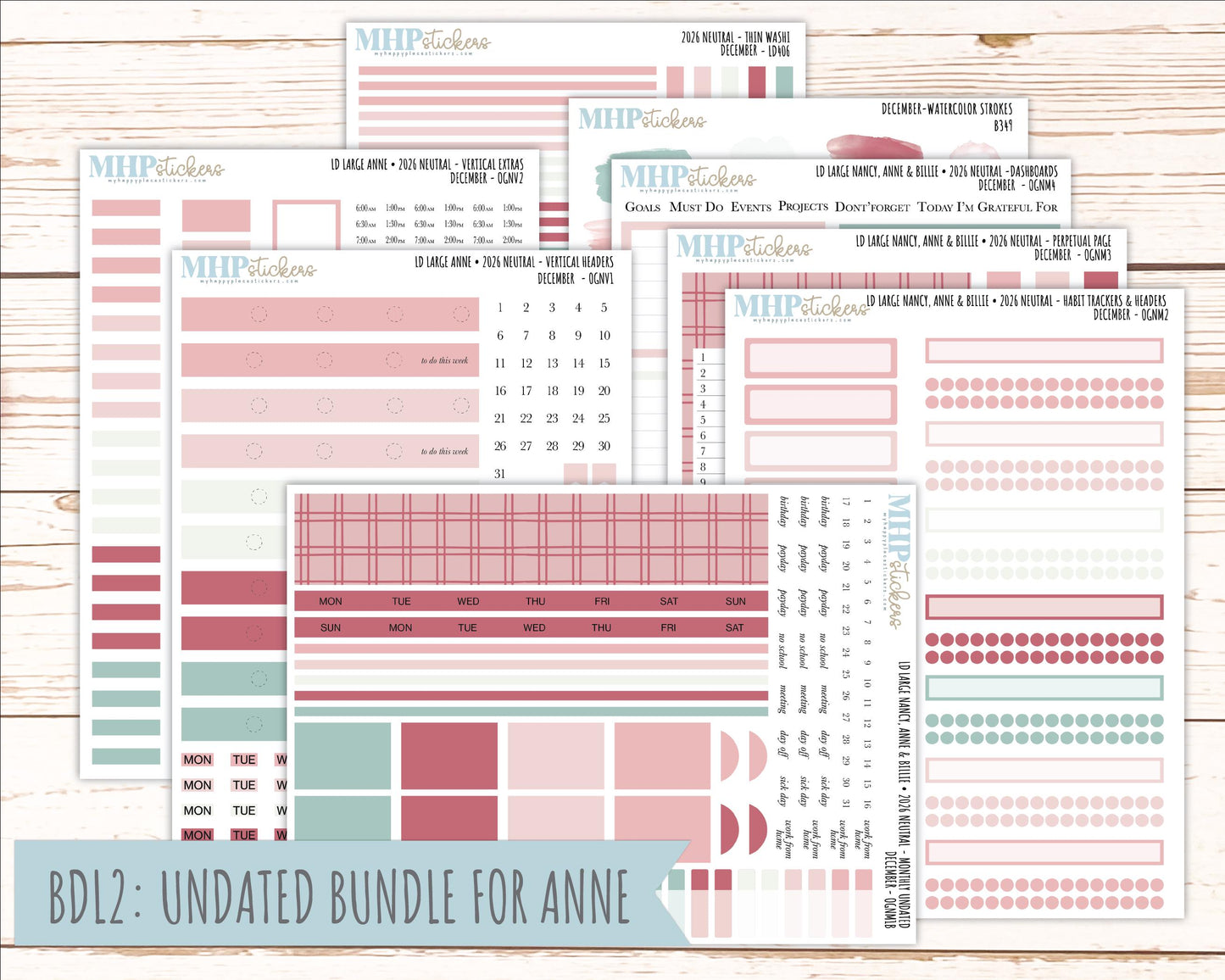 DECEMBER 2026 Neutral Collection Stickers for the Large Nancy, Anne, & Billie Laurel Denise Planners || OGN