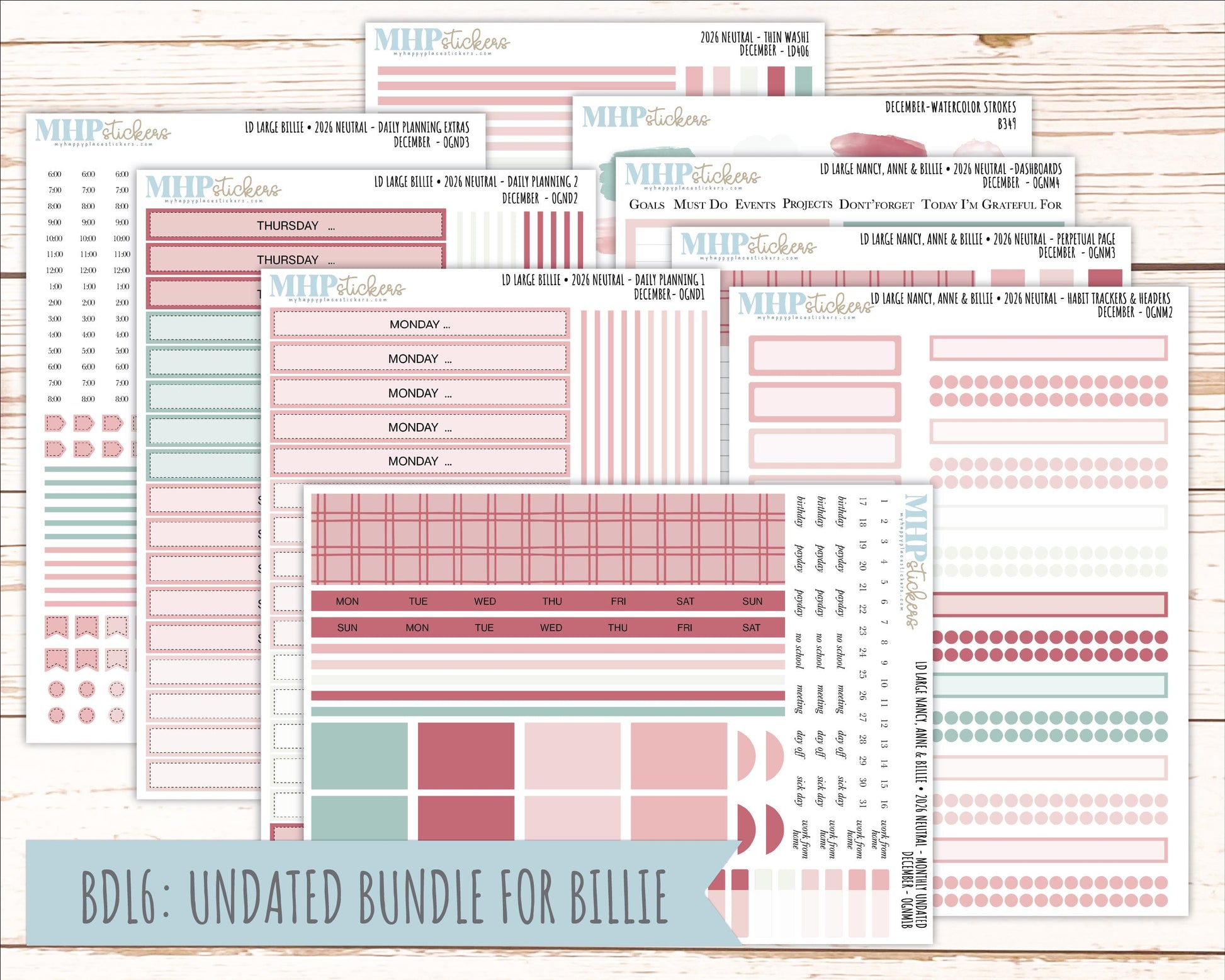 DECEMBER 2026 Neutral Collection Stickers for the Large Nancy, Anne, & Billie Laurel Denise Planners || OGN