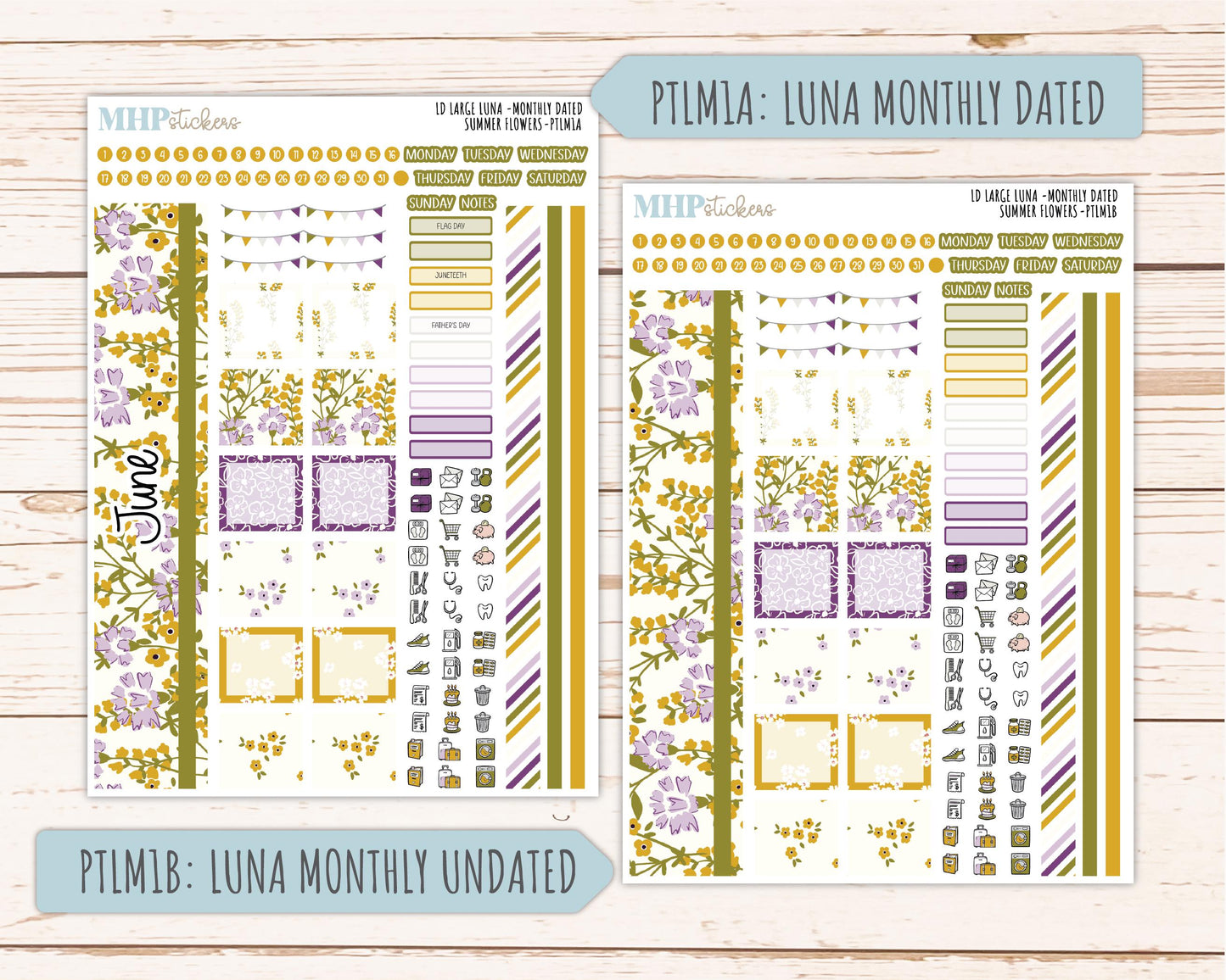JUNE 2026 Stickers for the Large Scout & Large Claire Laurel Denise Planners "Summer Flowers" || PT