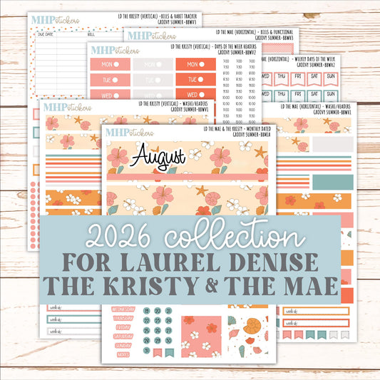 AUGUST 2026 Stickers for the Mae & Kristy Laurel Denise Planners "Groovy Summer" || BB