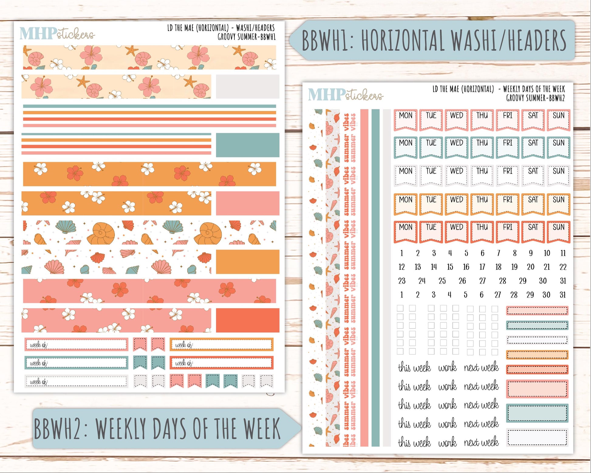 AUGUST 2026 Stickers for the Mae & Kristy Laurel Denise Planners "Groovy Summer" || BB