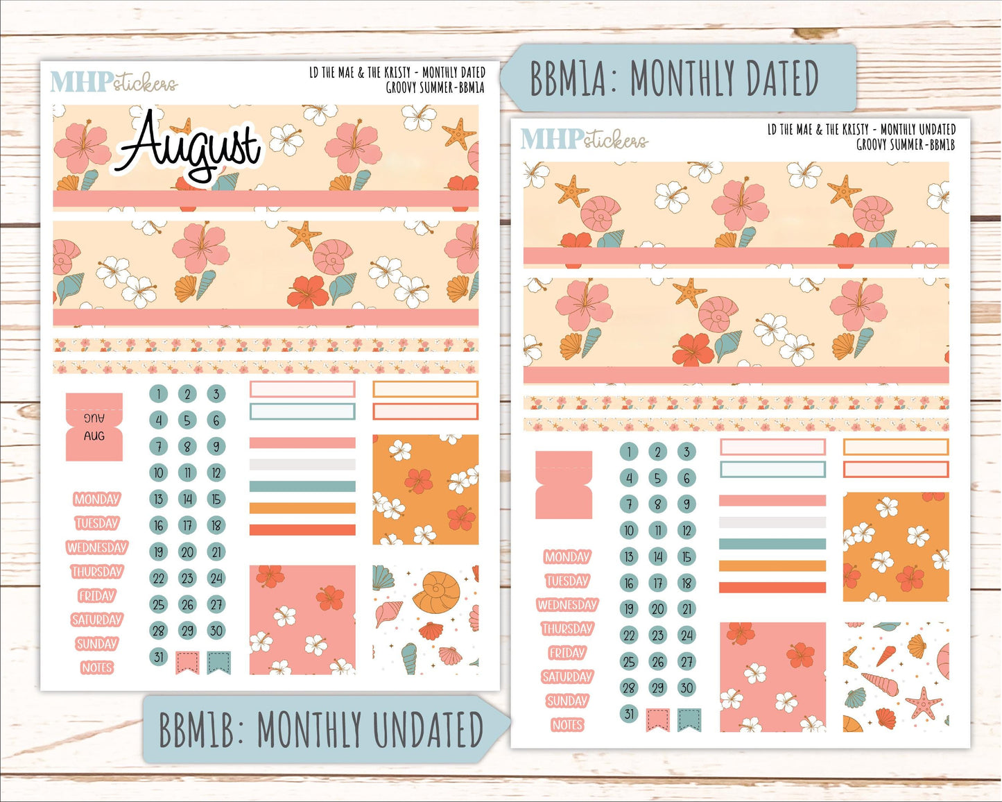 AUGUST 2026 Stickers for the Mae & Kristy Laurel Denise Planners "Groovy Summer" || BB