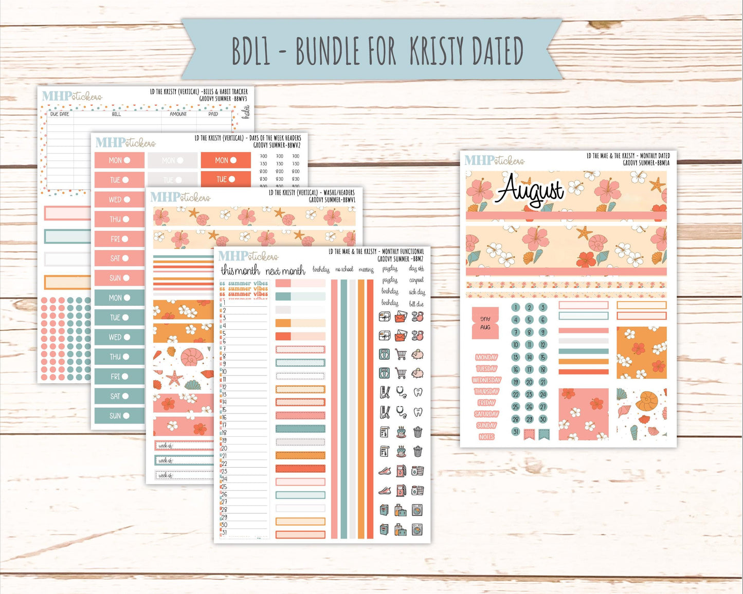 AUGUST 2026 Stickers for the Mae & Kristy Laurel Denise Planners "Groovy Summer" || BB