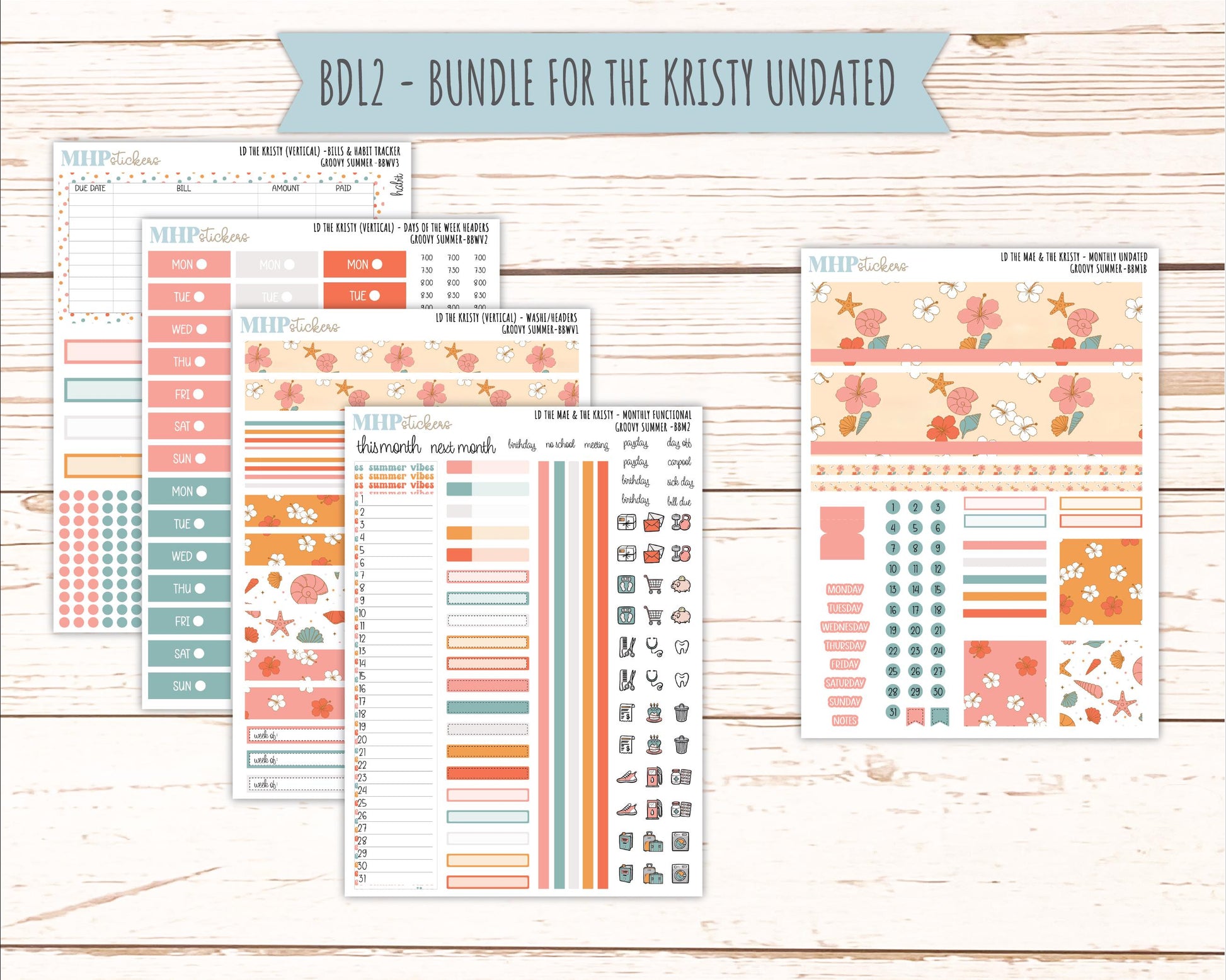 AUGUST 2026 Stickers for the Mae & Kristy Laurel Denise Planners "Groovy Summer" || BB