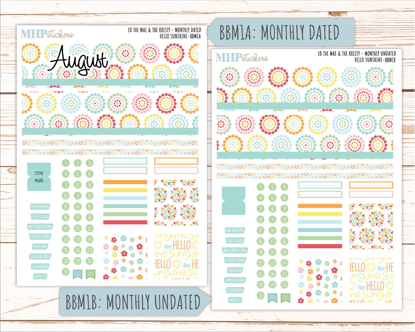 AUGUST 2026 Stickers for the Mae & Kristy Laurel Denise Planners "Hello Sunshine" || BB