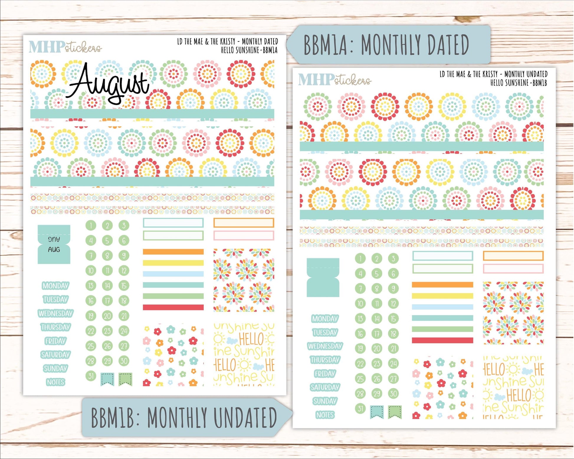 AUGUST 2026 Stickers for the Mae & Kristy Laurel Denise Planners "Hello Sunshine" || BB