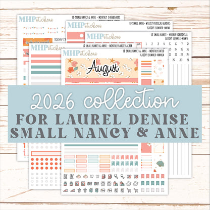 AUGUST 2026 Stickers for Small Nancy & Anne Laurel Denise Planners "Groovy Summer" || MN