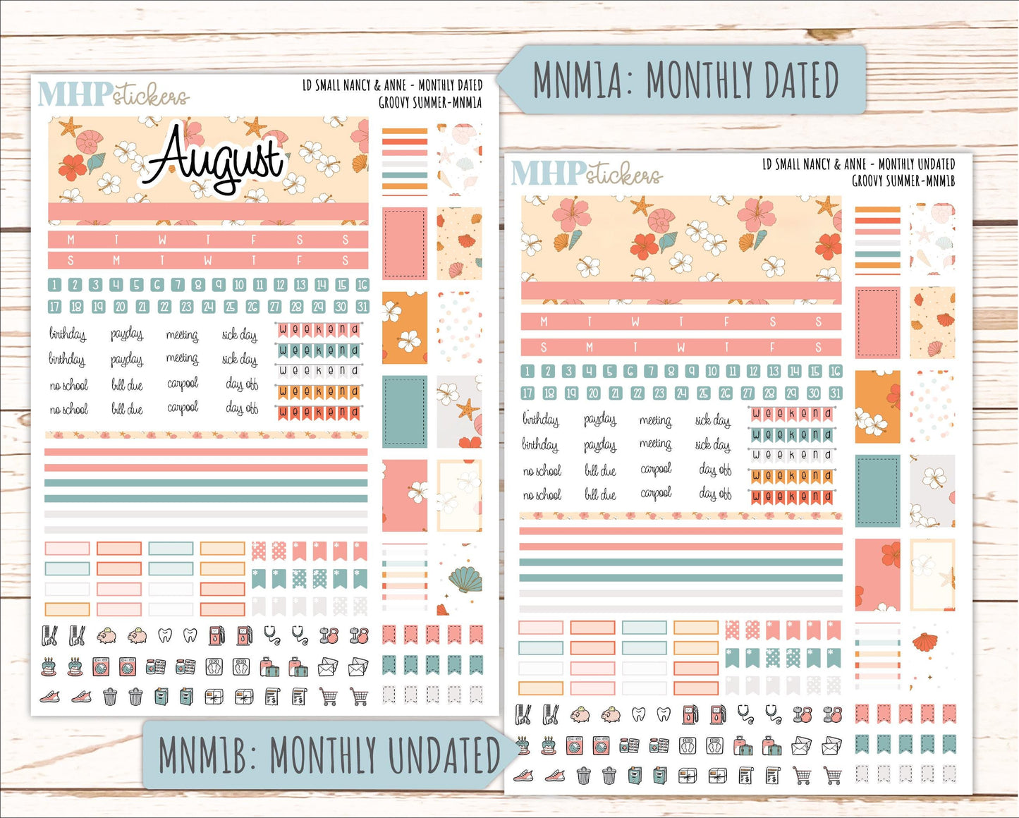 AUGUST 2026 Stickers for Small Nancy & Anne Laurel Denise Planners "Groovy Summer" || MN