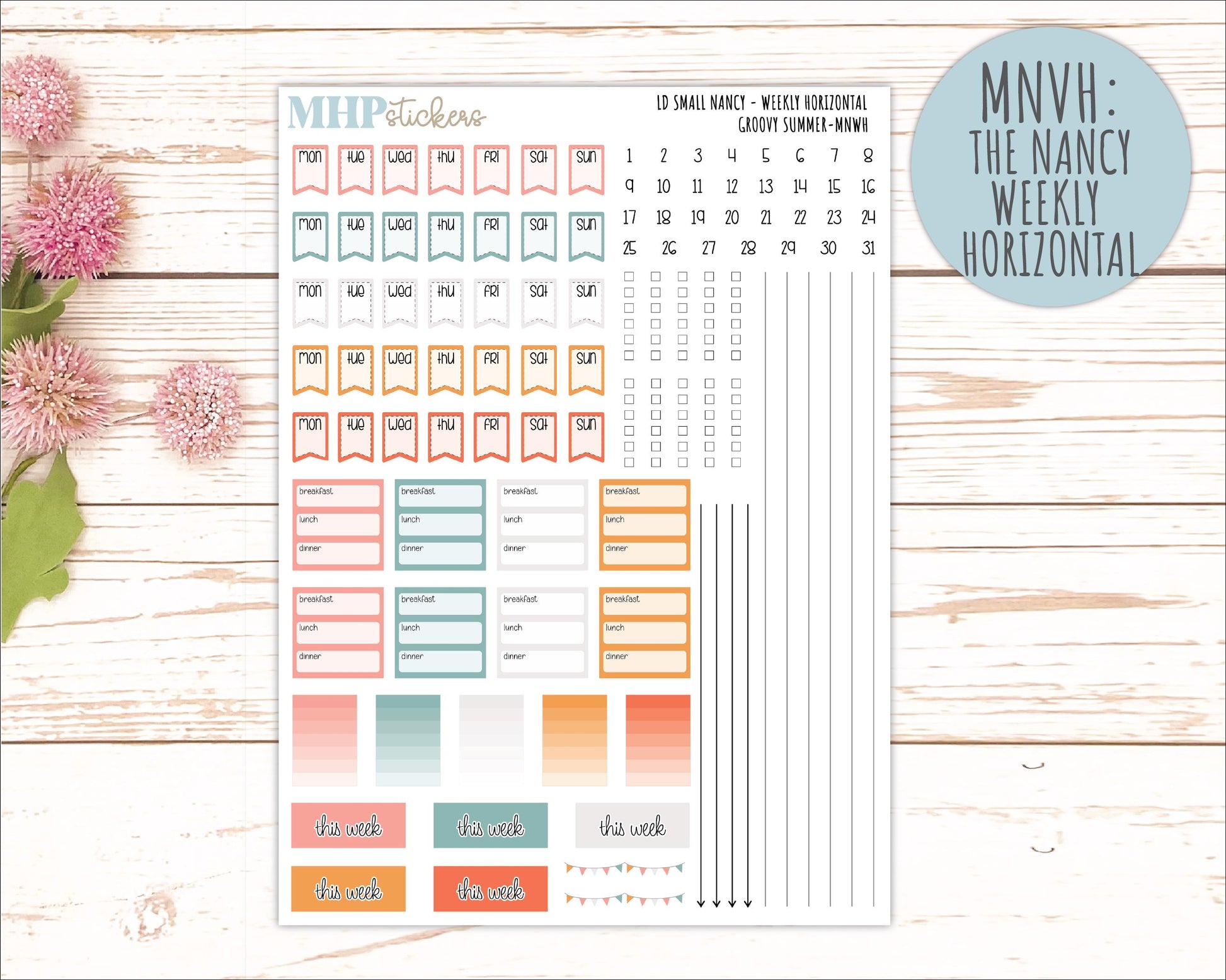 AUGUST 2026 Stickers for Small Nancy & Anne Laurel Denise Planners "Groovy Summer" || MN