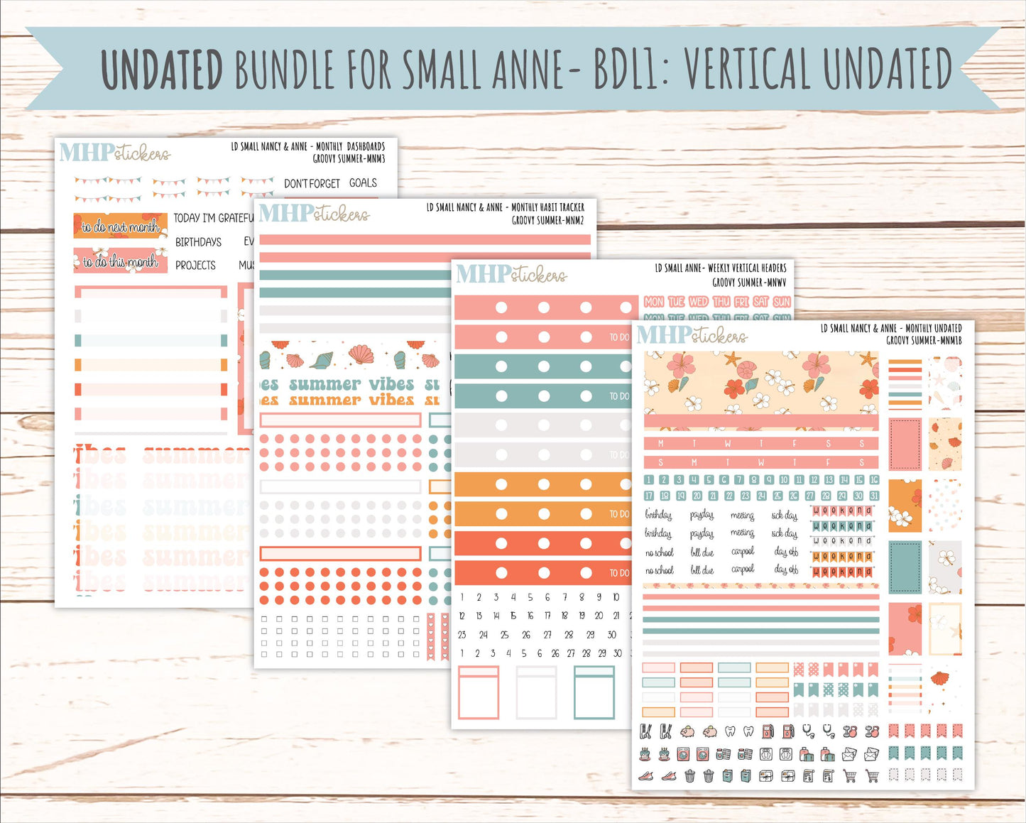 AUGUST 2026 Stickers for Small Nancy & Anne Laurel Denise Planners "Groovy Summer" || MN
