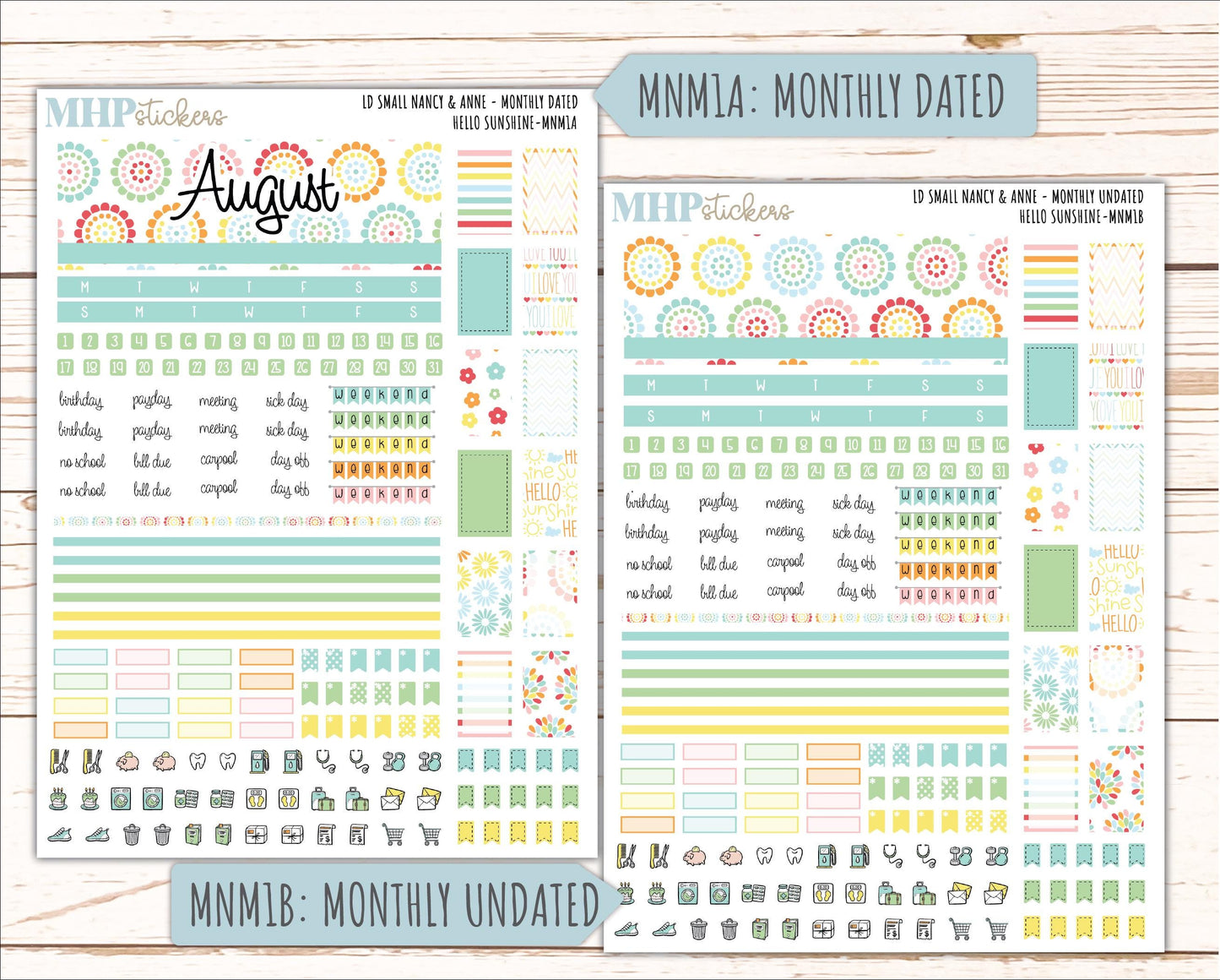 AUGUST 2026 Stickers for Small Nancy & Anne Laurel Denise Planners "Hello Sunshine" || MN